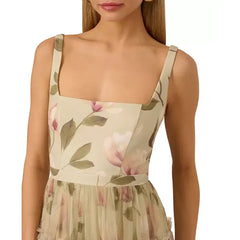 Adrianna Papell Women's Printed Tiered Sleeveless Midi Dress for Effortless Style