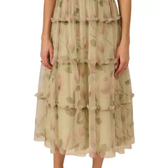 Adrianna Papell Women's Printed Tiered Sleeveless Midi Dress for Effortless Style