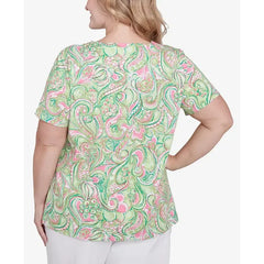 Alfred Dunner Plus Size Abstract Scroll Crew Neck Top, Green