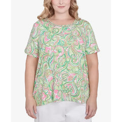 Alfred Dunner Plus Size Abstract Scroll Crew Neck Top, Green