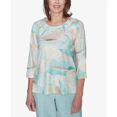 Alfred Dunner Petite Kensington Gardens Stained Glass Crew Neck Top, Neutral Multi