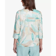 Alfred Dunner Petite Kensington Gardens Stained Glass Crew Neck Top, Neutral Multi