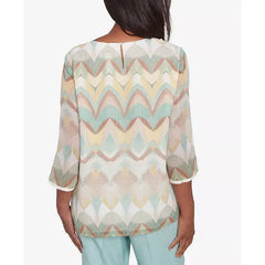 Alfred Dunner Petite Kensington Gardens Chevron Textured Top, Neutral Multi