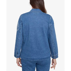 Alfred Dunner Petite Free Spirit Super Stretch Floral Denim Jacket, Medium Denim