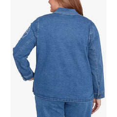 Alfred Dunner Plus Size Free Spirit Super Stretch Floral Denim Jacket, Medium Denim