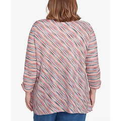 Alfred Dunner Plus Size Free Spirit Diagonal Space Dye Top with Necklace, Coral, Size 1X