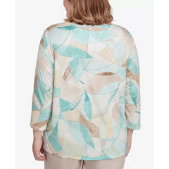 Alfred Dunner Plus Size Kensington Gardens Stained Glass Crew Neck Top, Neutral Multi