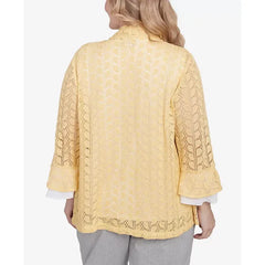 Alfred Dunner Plus Size Dress Code Two in One Pointelle Knit Top with Necklace, Buttercup
