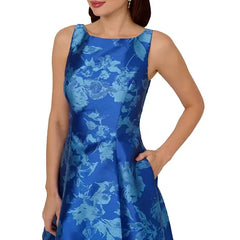 Adrianna Papell Womens Boat Neck Metallic Fit and Flare Dress for Special Occasions