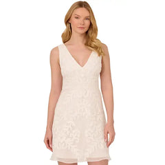 Adrianna Papell Women's V-Neck Sleeveless Beaded Dress, Perfect for Elegant Evenings
