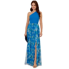Adrianna Papell Women's Sweetpea Mixed-Media Gown, Perfect for Elegant Events and Formal Occasions,Blue Multi