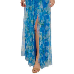 Adrianna Papell Women's Sweetpea Mixed-Media Gown, Perfect for Elegant Events and Formal Occasions,Blue Multi