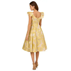 Adrianna Papell Women's Boat-Neck Flutter-Sleeve Dress, Perfect for Sophisticated Occasions, Yellow Multi
