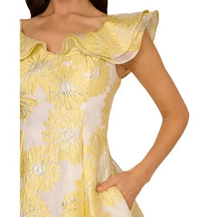 Adrianna Papell Women's Boat-Neck Flutter-Sleeve Dress, Perfect for Sophisticated Occasions, Yellow Multi