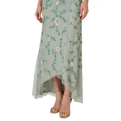 Adrianna Papell Women's Bead Flutter Sleeve Midi Mesh Dress for Elegant and Timeless Evening Wear , Aqua Dust