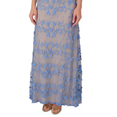 Adrianna Papell Womens Embroidered V Neck Lace Gown, Elegant and Timeless Style for Formal Occasions, Peri Blue