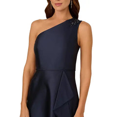 Adrianna Papell Womens Embellished One Shoulder Sleeveless Ballgown, Glamorous and Elegant Style for Formal Events, Midnight