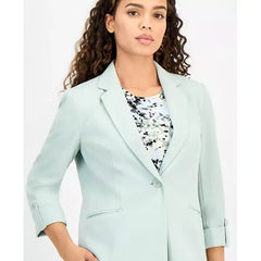Anne Klein Womens 3/4 Sleeve Crepe Blazer with Roll Tab Detail