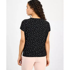 Anne Klein Petite Short Sleeve Scoop Neck Floral Top, Feminine and Comfortable Everyday Style, Anne Black Multi