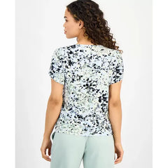 Anne Klein Petite Printed Tulip Sleeve Scoop Neck Top, Stylish Women's Top, Skyway Multi