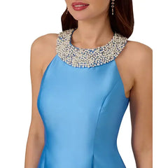 Adrianna Papell Beaded Neck Mikado Dress for Elegant and Timeless Evening Style