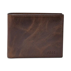 Fossil Men's Leather Wallet Derrick RFID-Blocking Bifold with Flip ID