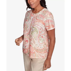 Alfred Dunner Women's Catalina Island Double-Knotted Paisley Top, Tangerine