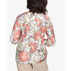 Alfred Dunner Women's Catalina Island Bold Island Floral Textured Top, Tangerine Multi