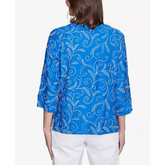 Alfred Dunner Petite Nantucket Solid Tie Front Bell Sleeve Top, Cobalt Blue