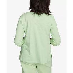 Alfred Dunner Women's Parrot Cay Solid Split Neck Lace Trim Top, Palm Green