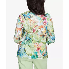 Alfred Dunner Petite Parrot Cay Tropical Toucan Crew Neck Top, Multi Green