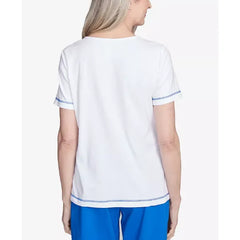 Alfred Dunner Petite Parrot Cay Parrot Centered Short Sleeve Top, White