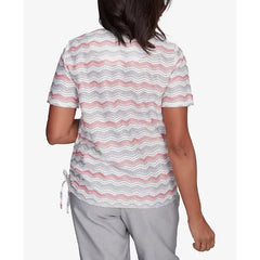 Alfred Dunner Petite Estate of Mind Chevron Shimmer Top with Necklace, Multi Pink