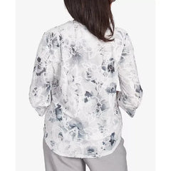 Alfred Dunner Petite Estate of Mind Monotone Floral Jacquard Top, Dove Grey, Size PS