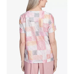 Alfred Dunner Petite Estate of Mind Textured Colorblock Crew Neck Top, Multi Pink, Size PS