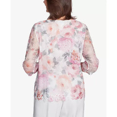 Alfred Dunner Petite Estate of Mind Floral Mesh Watercolor Top, Multi Pink