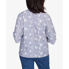 Alfred Dunner Petite Flower Power Striped Breezy Floral Applique Top, Size PS