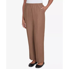 Alfred Dunner Women's Classic Textured Proportioned Medium Pant, Taupe