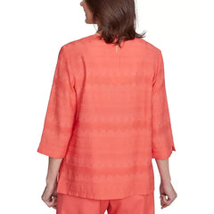Alfred Dunner Petite Lace-Trim Split-Neck 3/4-Sleeve Top, Tangerine