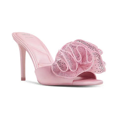 ALDO x Disney Womens Auroramule Ruffle High Heel Dress Sandals, Elegant Heels , Light Pink Satin