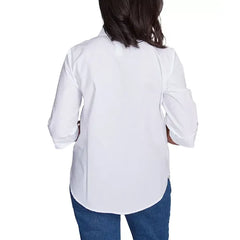Alfred Dunner Petite Embellished 3/4-Sleeve Button-Down Shirt, White