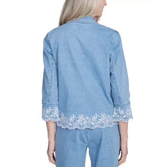 Alfred Dunner Petite Embroidered Scallop-Edge Denim Jacket, Ltindig