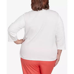 Alfred Dunner Plus Size Catalina Island Romantic Embroidered Floral Top, Ivory