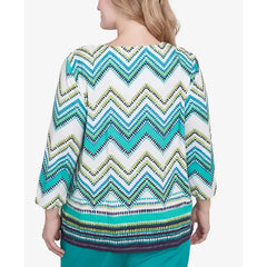 Alfred Dunner Plus Size Nantucket Pleated Chevron Crew Neck Top, Jade Multi