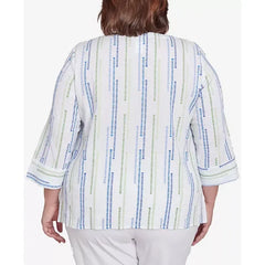 Alfred Dunner Plus Size Parrot Cay Spliced Textured Jacquard Crew Neck Top, Cobalt Multi