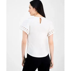Anne Klein Womens Harmony Keyhole Neck Flutter Sleeve Top, Elegant Lightweight Blouse for Work or Casual