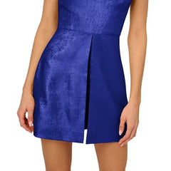 Adrianna Papell Womens Beaded Neck Foil Romper, Stylish Special Occasion or Evening Outfit, Royal Sapphire