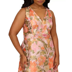 Adrianna Papell Plus Size Floral Jacquard Midi Dress, Elegant Style for Formal Occasions
