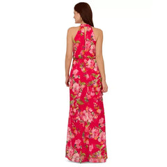Adrianna Papell Petite Printed Chiffon Ruffle Dress, Elegant Style for Special Occasions,Pink Multi