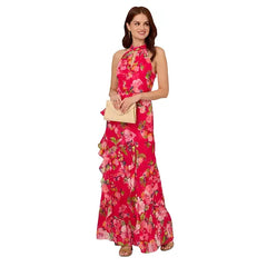 Adrianna Papell Women's Printed Sleeveless Mermaid Dress for Elegant and Flattering Evening Wear, Pink Multi